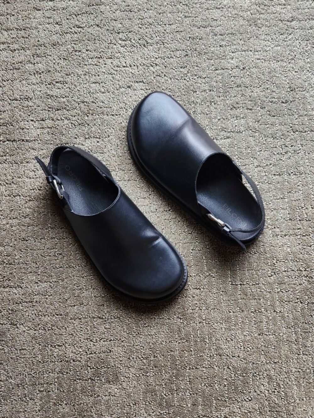 PILCRO ANTHROPOLOGIE Black Leather Slingback Buckle Mules Clogs Size 39 | 9 - Picture 4 of 8